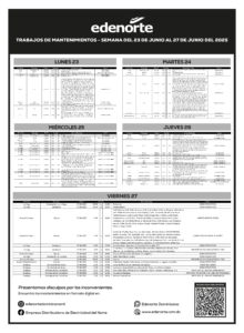 Mantenimientos programados del 23 al 27 de junio 2025