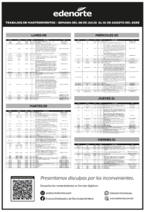 Mantenimiento de redes del 28 de Julio al 01 de Agosto