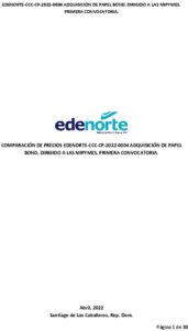 Icon of EDENORTE-CCC-CP-2022-0004 ADQUISICIÓN DE PAPEL BOND, DIRIGIDO A LAS MIPYMES,