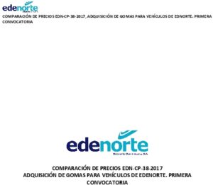 Icon of COMPARACIÓN DE PRECIOS EDN-CP-38-2017, ADQUISICIÓN DE GOMAS PARA VEHÍCULOS DE EDNORTE. PRIMERA