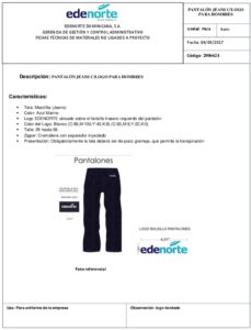 Icon of Empresa Distribuidora de Electricidad del Norte                                                     PANTALÓN JEANS C/LOGO