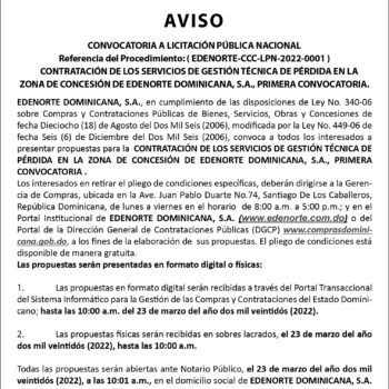 LICITACIÓN PÚBLICA NACIONAL - EDENORTE-CCC-LPN-2022-0001