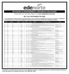 Mantenimiento de redes Edenorte, del 12 de marzo al 18 de 2022.